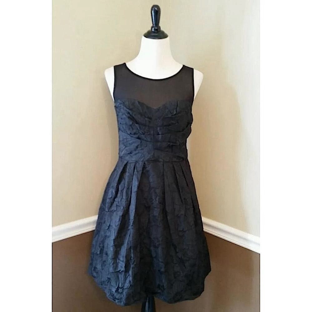 Black Textured Floral Illusion Neckline Formal Cocktail Dress Whimsigoth Size 6